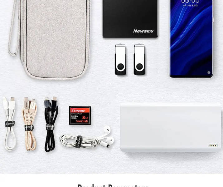 Data Cable Storage Bag Waterproof Portable Carry Case  Storage Bag Travel Organizer Bag for Cable Cord USB Charger