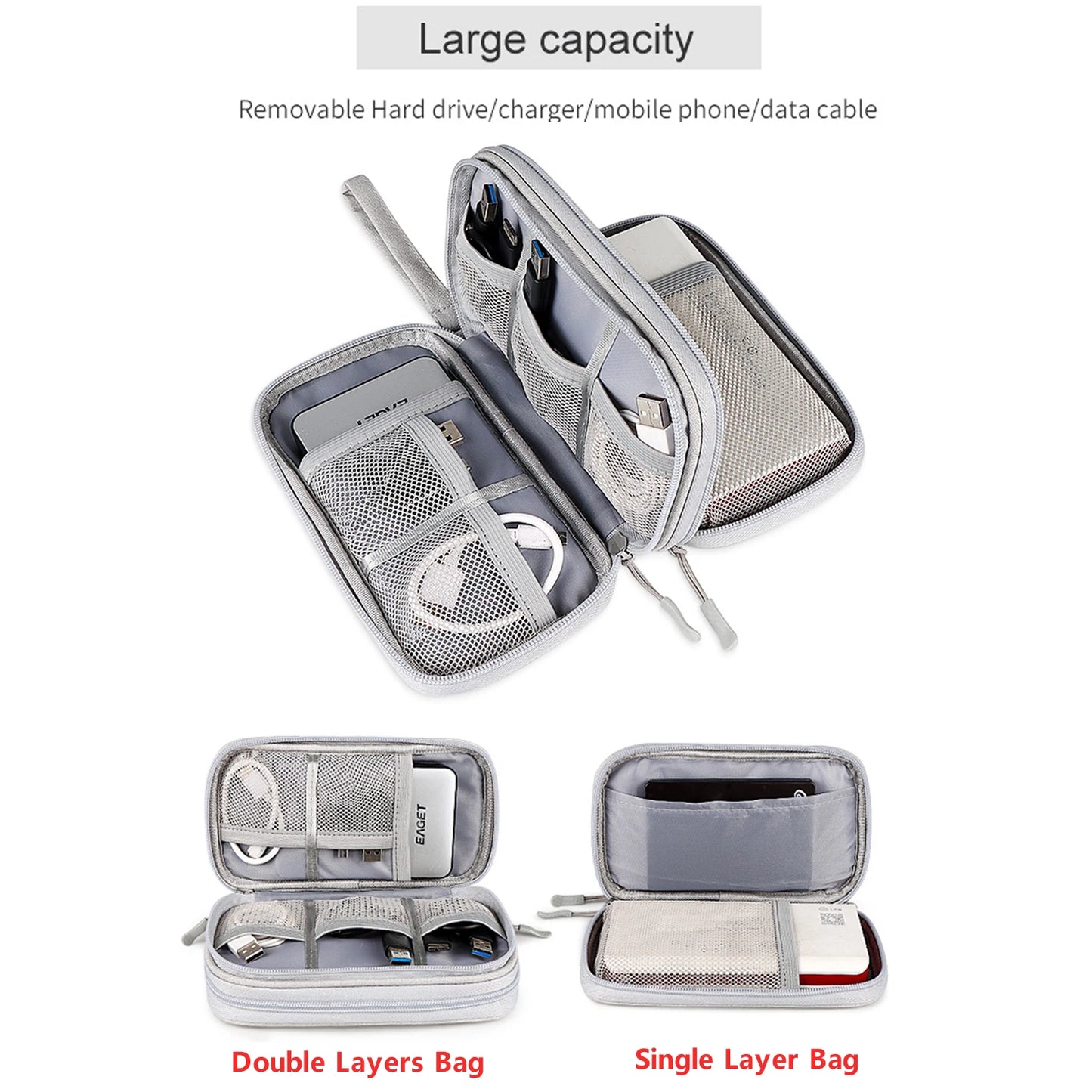 Data Cable Storage Bag Waterproof Portable Carry Case  Storage Bag Travel Organizer Bag for Cable Cord USB Charger