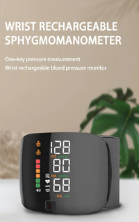 Digital Wrist Blood Pressure Meter Automatic Voice Tonometer Heart Rate Monitor Smart Touch LCD Screen Charge Sphygmomanometer