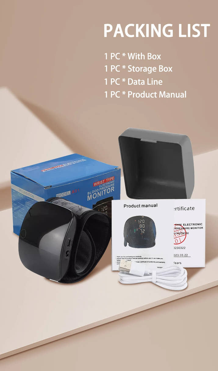 Digital Wrist Blood Pressure Meter Automatic Voice Tonometer Heart Rate Monitor Smart Touch LCD Screen Charge Sphygmomanometer