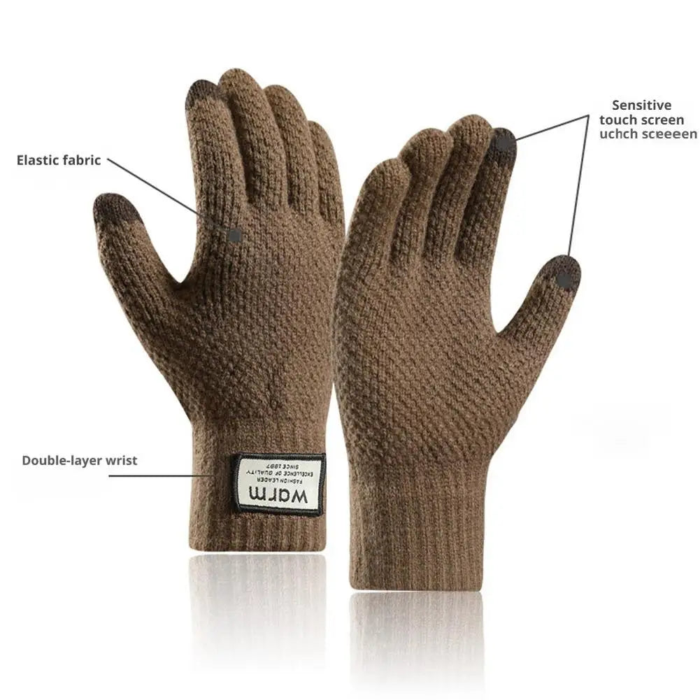 Thermal Touchscreen Gloves for Men Women Winter Warm Knitted Riding Bike Ski Windproof Thickened Fleece Lined Cycling Gloves ﻿