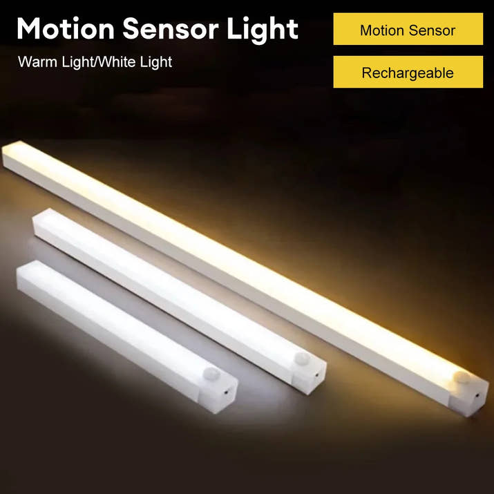 Motion Sensor LED Under Cabinet Lamp Dimmable Rechargeable Night Light Stairs Closet Room Aisle Tube Bar Detector Bulb