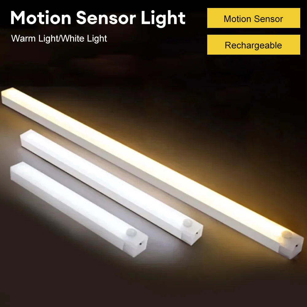 Motion Sensor LED Under Cabinet Lamp Dimmable Rechargeable Night Light Stairs Closet Room Aisle Tube Bar Detector Bulb