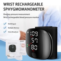 Digital Wrist Blood Pressure Meter Automatic Voice Tonometer Heart Rate Monitor Smart Touch LCD Screen Charge Sphygmomanometer