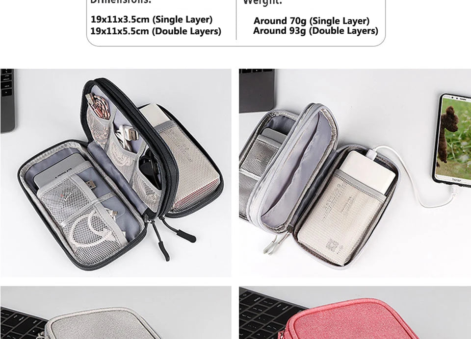 Data Cable Storage Bag Waterproof Portable Carry Case  Storage Bag Travel Organizer Bag for Cable Cord USB Charger