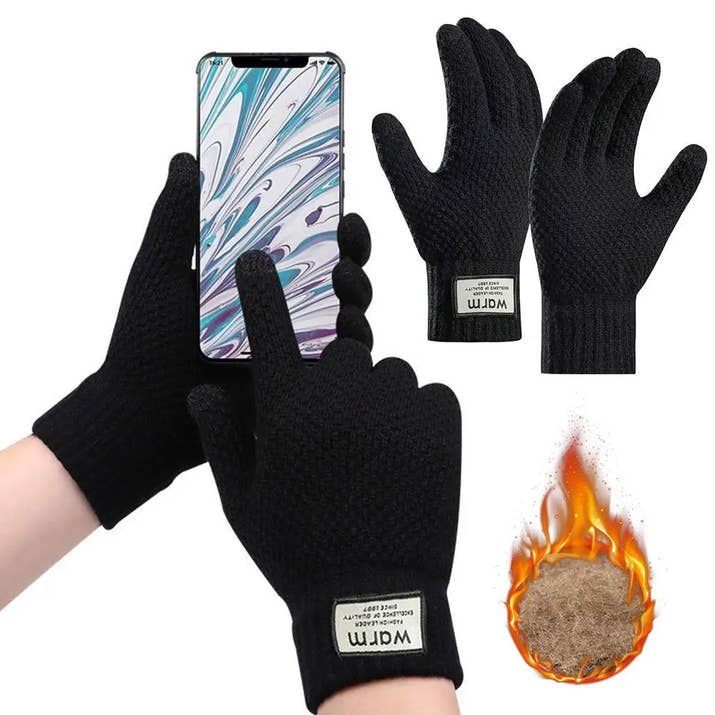 Thermal Touchscreen Gloves for Men Women Winter Warm Knitted Riding Bike Ski Windproof Thickened Fleece Lined Cycling Gloves ﻿