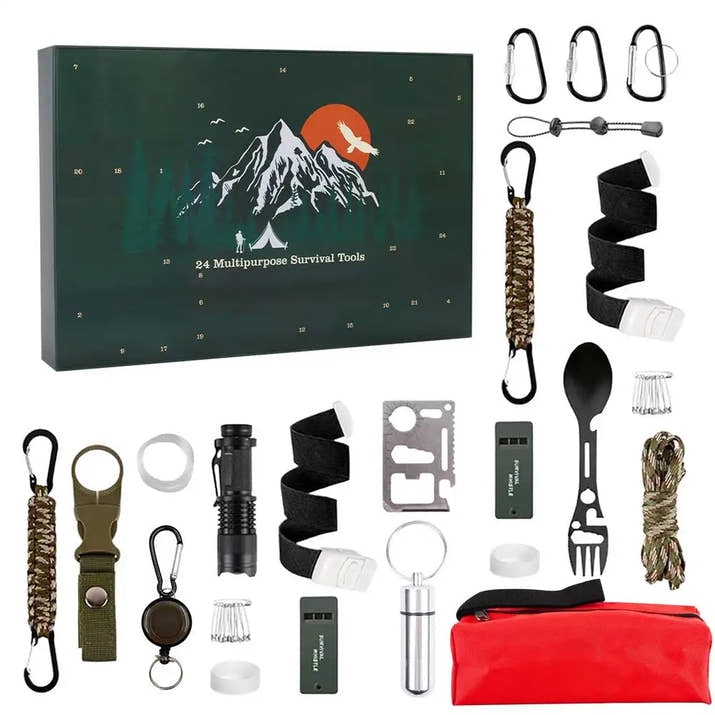 Outdoor Camping Tools Set Christmas Gift Box  For Men Christmas Advent Calendar Survival Kits24 Days Advent Countdown Calendar