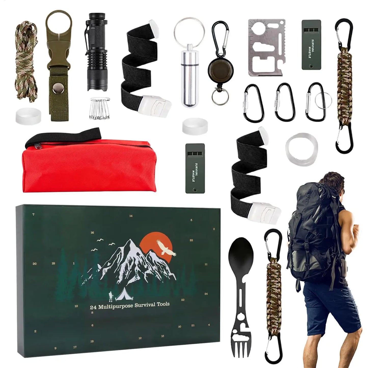 Outdoor Camping Tools Set Christmas Gift Box  For Men Christmas Advent Calendar Survival Kits24 Days Advent Countdown Calendar