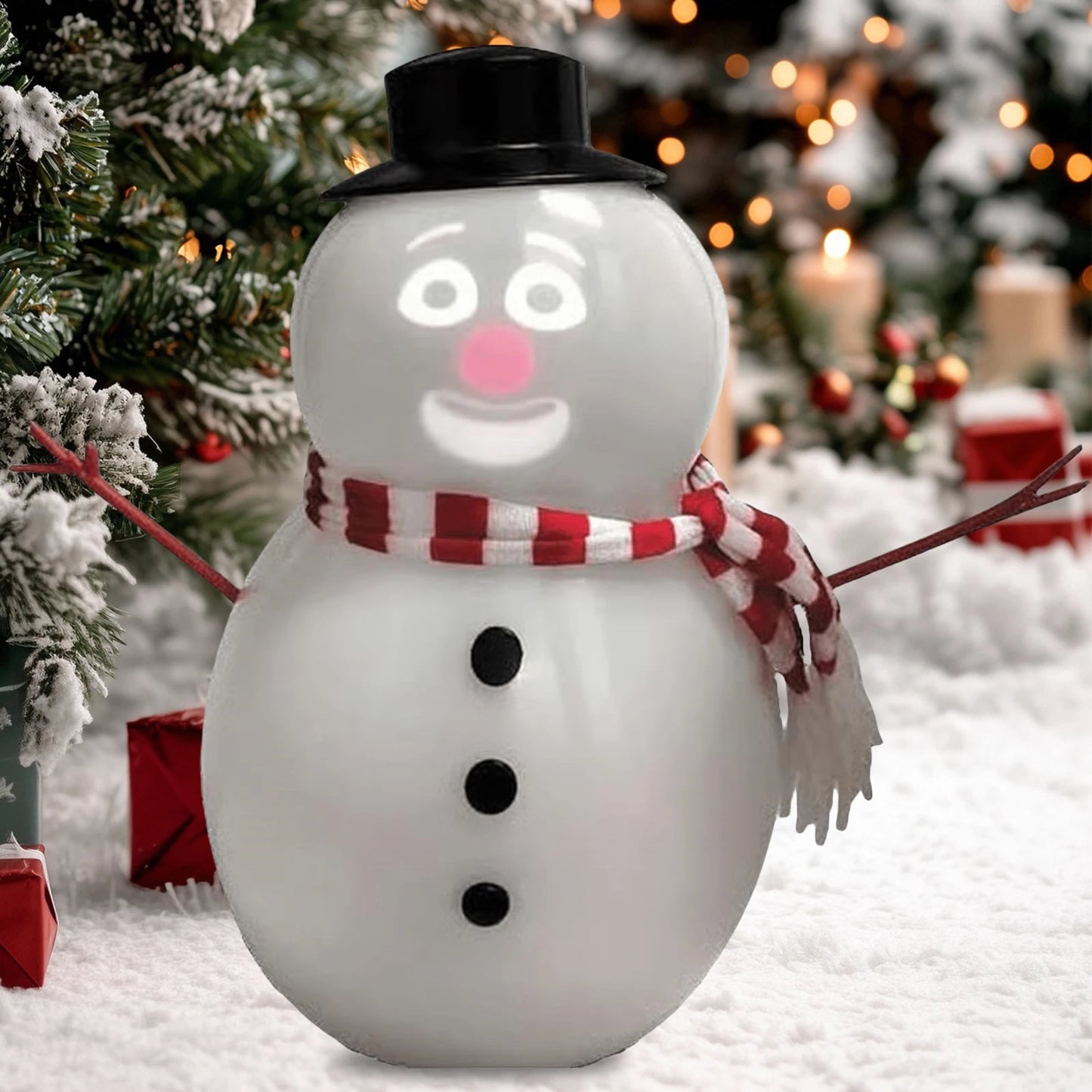 Talking Winking Snowman with Built-In Projector Speaker Singing Interactive Xmas Sculpture Cute Animated Snowman Ornament