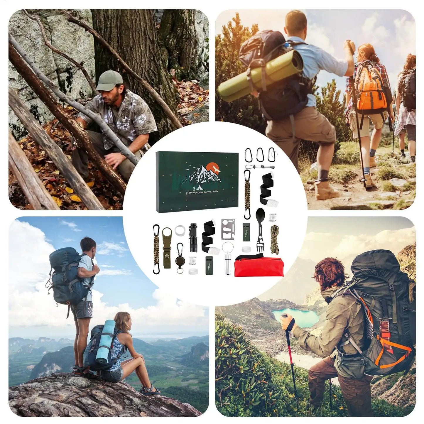 Outdoor Camping Tools Set Christmas Gift Box  For Men Christmas Advent Calendar Survival Kits24 Days Advent Countdown Calendar