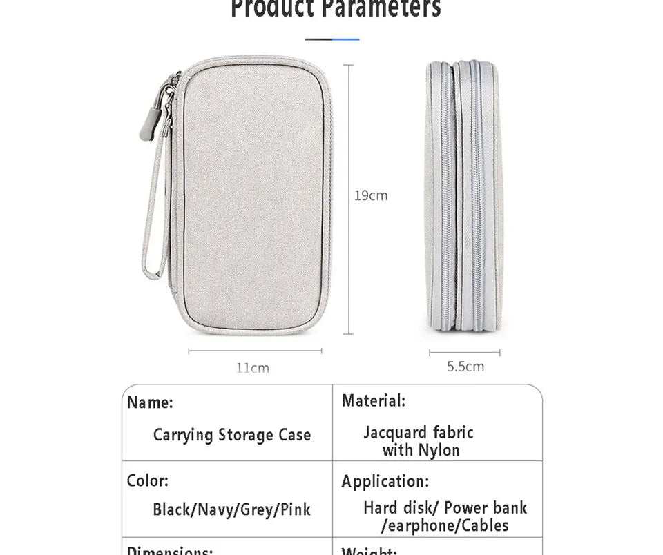 Data Cable Storage Bag Waterproof Portable Carry Case  Storage Bag Travel Organizer Bag for Cable Cord USB Charger
