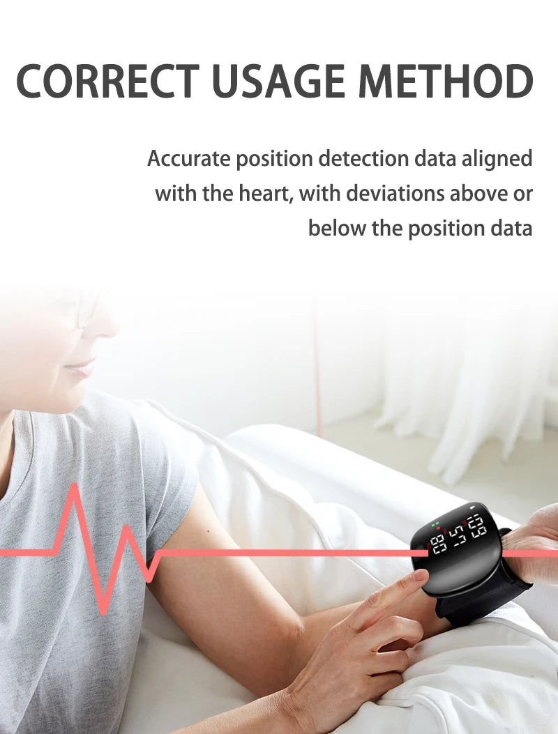 Digital Wrist Blood Pressure Meter Automatic Voice Tonometer Heart Rate Monitor Smart Touch LCD Screen Charge Sphygmomanometer