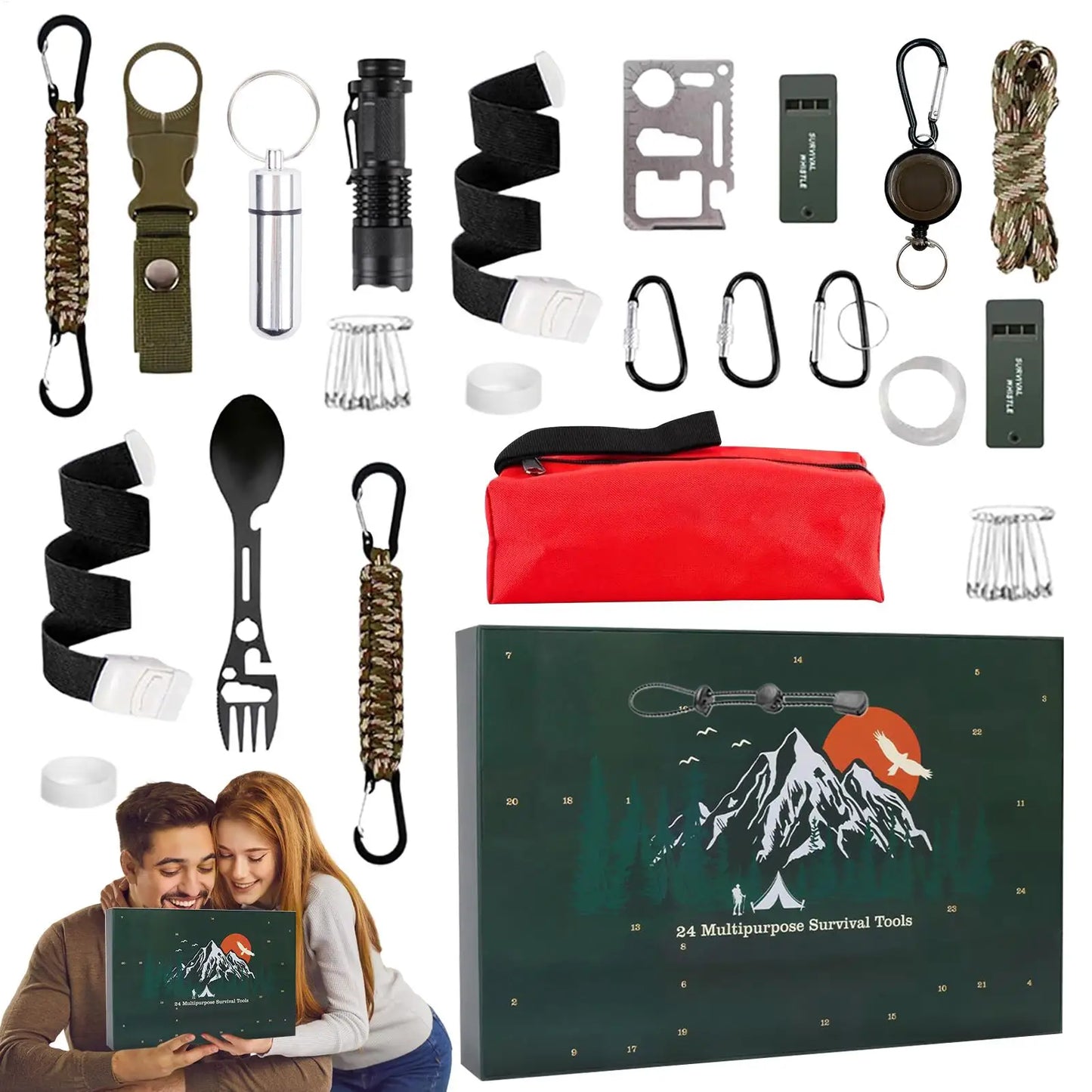 Outdoor Camping Tools Set Christmas Gift Box  For Men Christmas Advent Calendar Survival Kits24 Days Advent Countdown Calendar